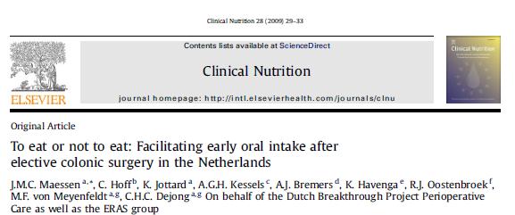 Patients treated according to the ERAS programme were eating 3 days earlier than the patients traditionally treated