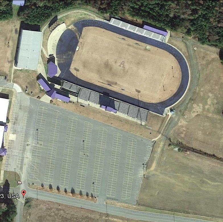 Facility Location: AllCare Field at Badger Stadium 401 High School Drive, Arkadelphia, AR 71923 Football/Soccer -- Yellow arrows indicate EMS route -- Yellow starred location