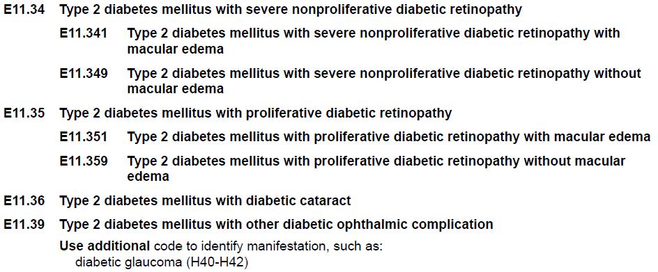 Diabetes and Diabetic Retinopathy Type II Tabular Listing Each type of retinopathy has it s