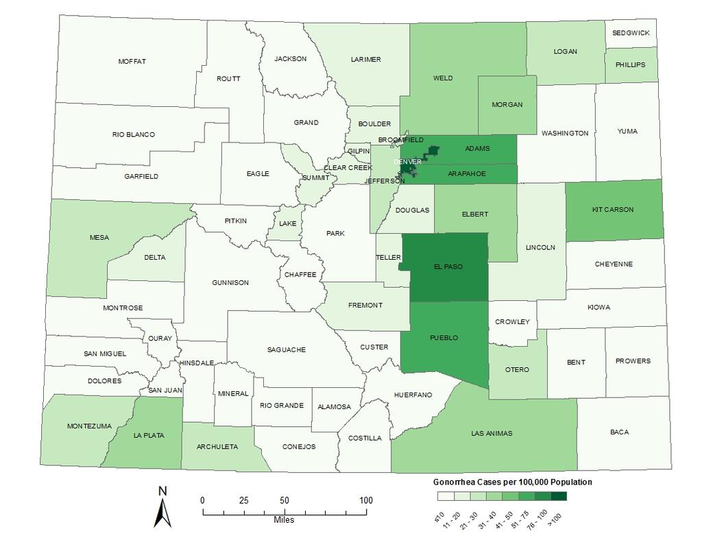 Figure 1: Gonorrhea Incidence Rates by County Map,