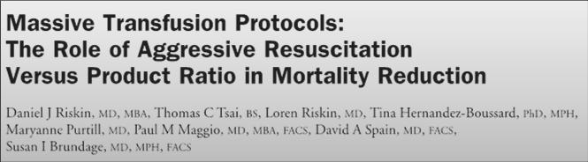 Coll Surg 2009; 209:198-205 Level 1 trauma center, introduced MTP, 4 year review Mortality
