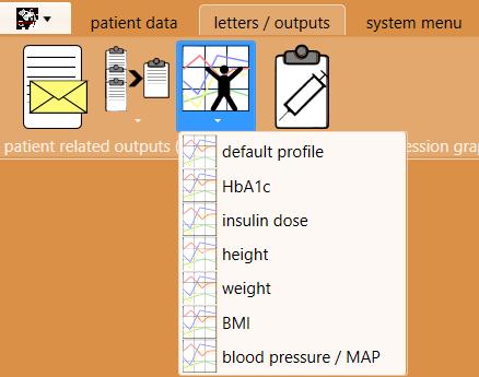 Patient graphics Seven predefined profiles Single graphic for HbA1c, insulin dose,