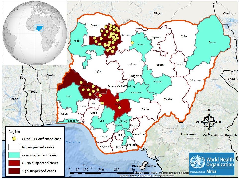 Ongoing events Yellow fever Nigeria 30 Cases 7 23% Deaths CFR EVENT DESCRIPTION The outbreak of yellow fever in Nigeria continues to evolve, with new states being affected the latest being Kano State.