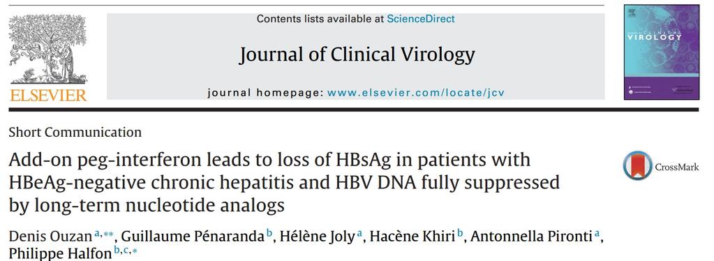HBs Ag levels of 10 HBe Ag negative patients who received additional Peg-interferon alpha2a during 48-96 weeks to a stable NUCs therapy All patients