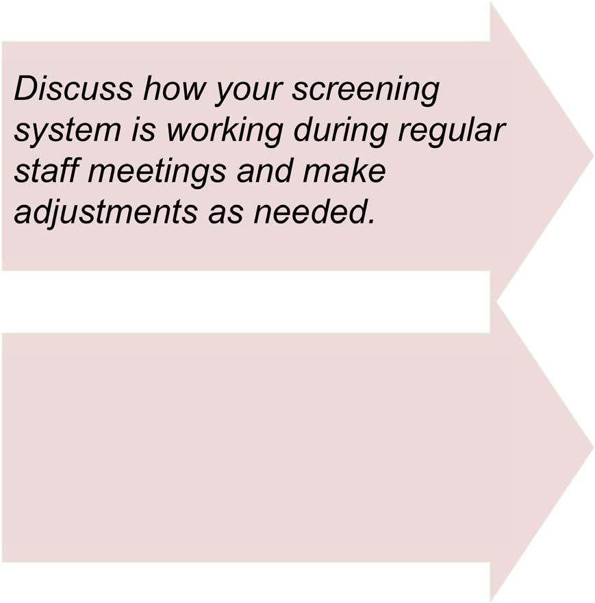 Measure Practice Progress Essential #4: Discuss how your screening system is working during regular staff meetings and make