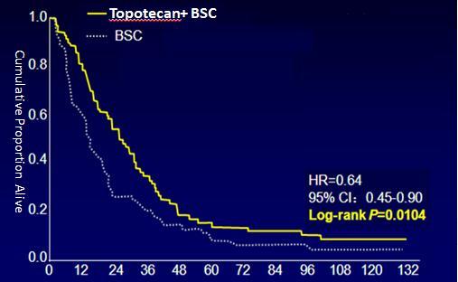 Results: OS Cumulative Proportion Alive Topotecan+ BSC Topotecan +BSC N=71 mos.