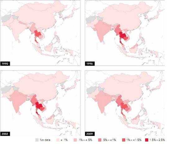 Spread of HIV in Asia, 1990-2009