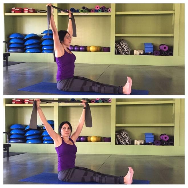 Day 7 - Band Side Twist Holding an exercise/stretch band in both hands, extend arms straight up overhead.