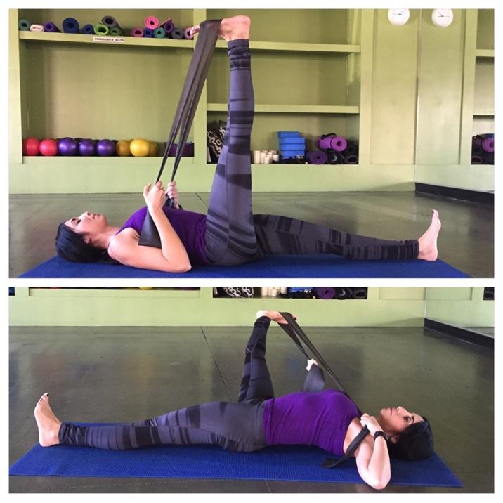 Day 1 - Hip Stretch Use an exercise/stretch band in this movement to assist you in completing this move. Keep your pelvis neutral and square to the floor.