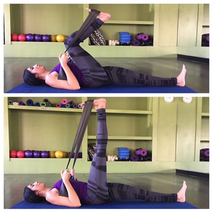 Day 2 - Hamstring Heel Press Use an exercise/stretch band in this movement. Keep your pelvis neutral and square to the floor.