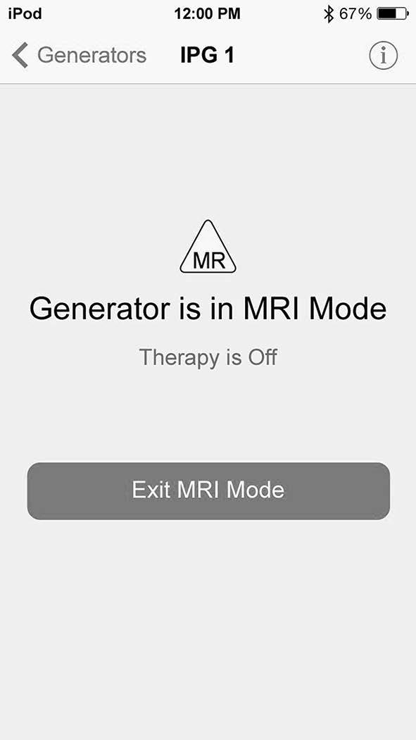 Setting the IPG to MRI Mode Using a Patient Controller If you do not see the MRI mode screen after connecting with the IPG, follow these steps to place the IPG into MRI mode.