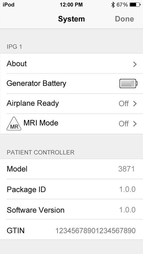 Figure 6. System screen 3. Tap MRI Mode to view the MRI Mode screen. Figure 7. MRI Mode screen 4. Tap the MRI Mode switch. 5. When the "Set Generator to MRI Mode" message appears, tap Continue.