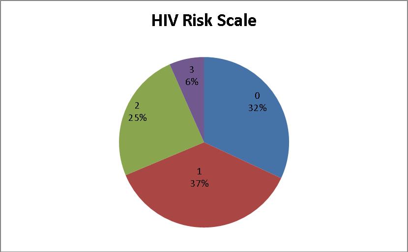 HIV risk was calculated based on three concepts- self-report of multiple sex partners, self-report of not using a condom all of the time, and self-report of having ever injected illicit drugs.