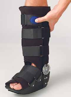 Adjustable hook & loop closure Designed to immobilize foot & ankle Adjustable ROM stop setting Cold and shock resistant nylon foot