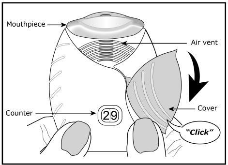 Prepare your dose: Wait to open the cover until you are ready to take your dose. Step 1. Open the cover of the inhaler. See Figure D. Slide the cover down to expose the mouthpiece.