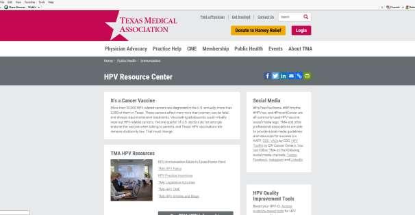Parallel Work with Partners Texas Medical Association: https://www.texmed.org/hpv/ National HPV Roundtable: National Provider Work Group (https://www.cancer.