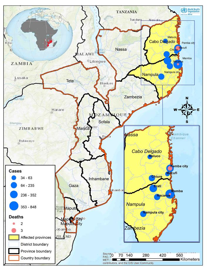 Cholera Mozambique 2 285 Cases 5 0.2% Deaths CFR EVENT DESCRIPTION The cholera outbreak in northern Mozambique is ongoing in two adjacent provinces, Nampula and Cabo Delgado.