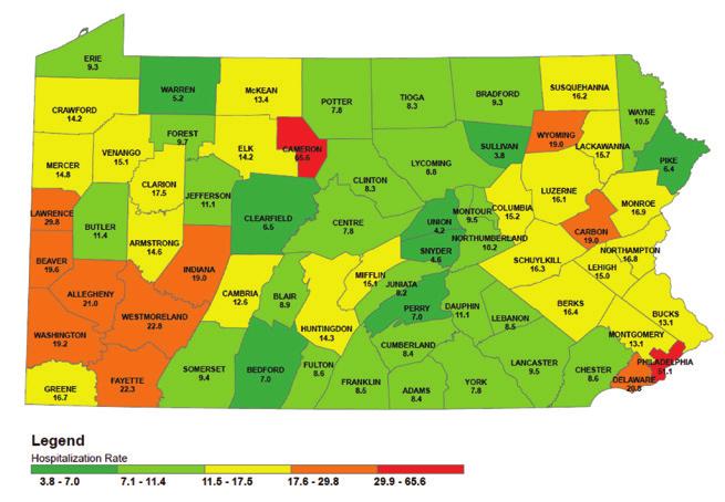 Figure 3-13: Inpatient Hospitalization Rates with Asthma as the Primary Discharge Diagnosis, PA 2003-2010 (Overall) Data Source: Pennsylvania Health Care Cost Containment Council (PHC4) During