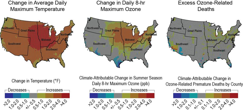 Anticipated increases in ozone levels in 2030 due to increased