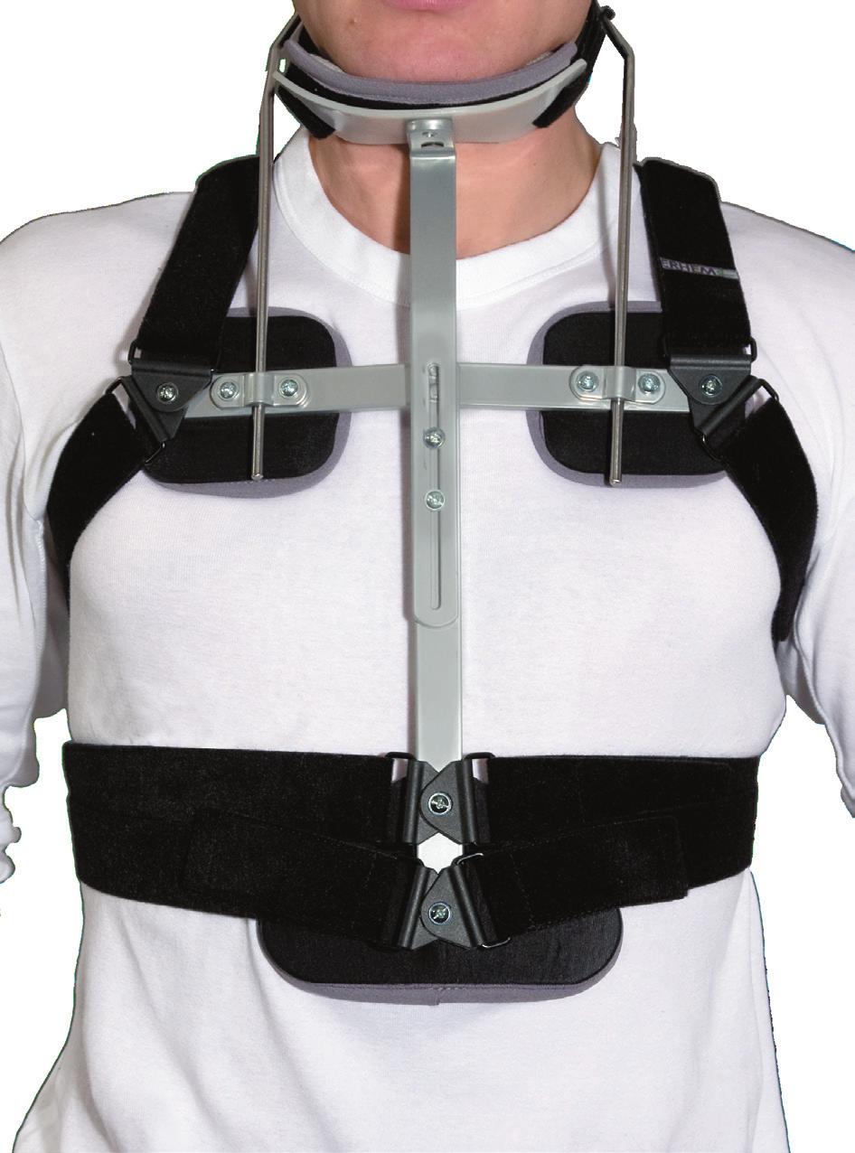Adjustable pressure force of pectoral and dorsal segments. Stabilizes the spine between C3 and T2.