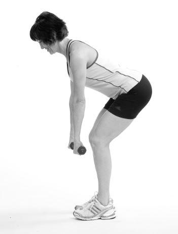 Perform from a standing position a supported hip hinge (short stop position) with hand resting on the thighs,