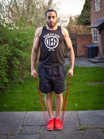 2B. BAND SHRUG 4 x Failure (5-15 reps) 60 seconds Kettlebell/Dumbbell Shrug Stand on your resistance band making sure you are in the centre so the tension is the same in both sides.