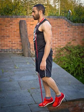 4. BAND CALF RAISE 4 x Failure (10-30 reps) 60 seconds Bodyweight Calf Raise Stand on the edge of a step and put your
