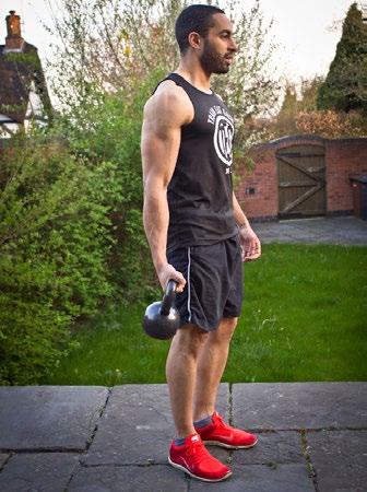 5A. KETTLE BELL CURL 3 x 8-12 reps (per arm) None (superset) Resistance Band Curl Stand holding a kettle bell in one hand with your palm facing upwards.