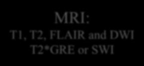 normal/equivocal CT Days 3-4 MRI: T1, T2, FLAIR and
