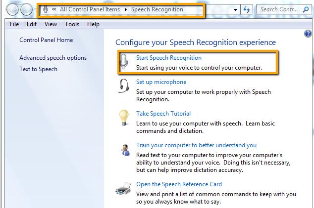Turning Speech Recognition ON If you chose the run speech recognition at startup in the user options, then the