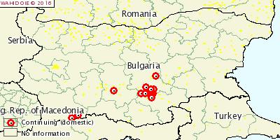 LSD outbreaks in Bulgaria (Source OIE/WAHIS) Start: 12/04/16 17 outbreaks Continuing Disinfection / disinfestation, dipping / Spraying, quarantine,