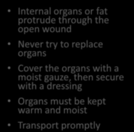 Abdominal Evisceration Internal organs or fat protrude