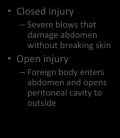 Injuries of the Abdomen Closed injury