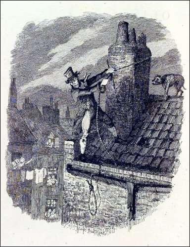 Illustration for Charles Dickens Sketches by Boz, by George Cruikshank, 1838 The chimney, smoke
