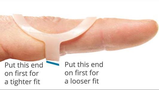 and more. Two Sizes in Every Oval-8 Splint The angled band allows each splint to fit tighter or looser depending on which end is put on the finger first.