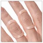 Oval-8 splints can be worn over a finger sleeve or gel tube for cushioning and edema control.