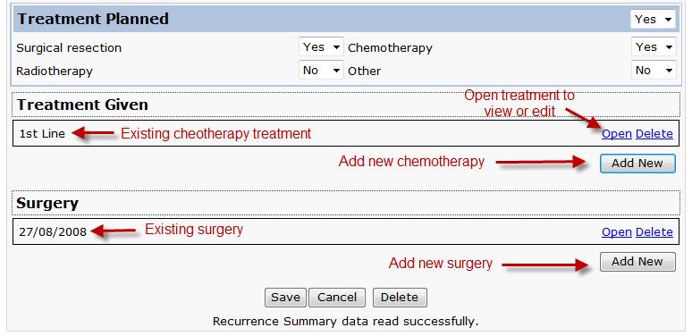 Treatment Given When New Treatment is given, select Add New Number of Line of Chemotherapy is a required field (including N/A).