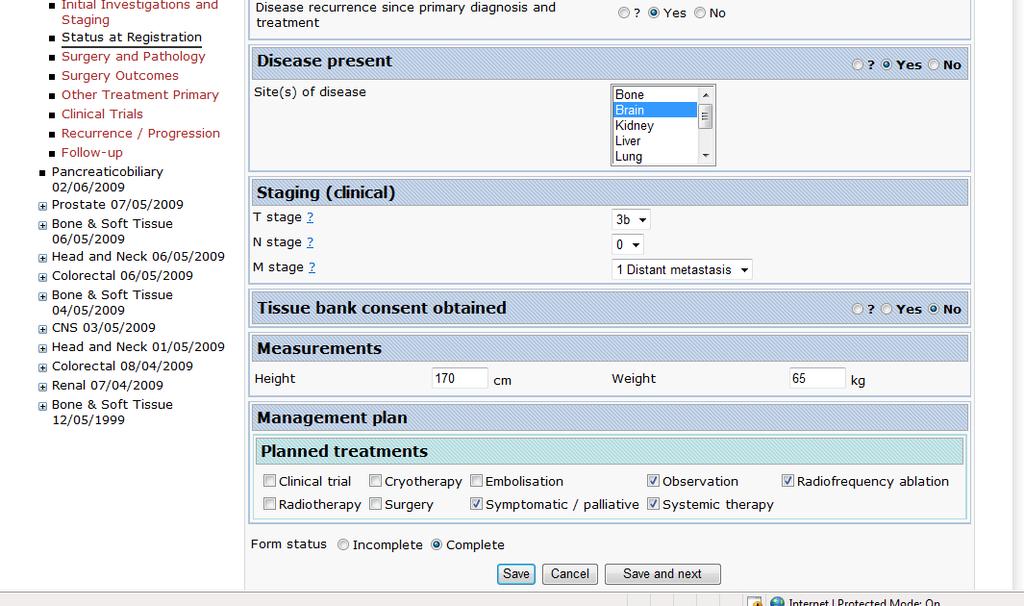 A-5 RENAL A5.1 General Information Adding data Click the required page title on the navigation menu eg Initial diagnosis. Enter data into as many fields as possible.