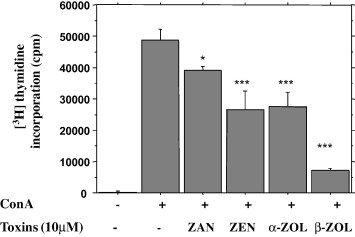 Effect of ZEN and its metabolites on swine PBMC Berlin, June 21- PBMC viability PBMC proliferation for some parameters as viability, proliferation and antibody synthesis, b-zol was