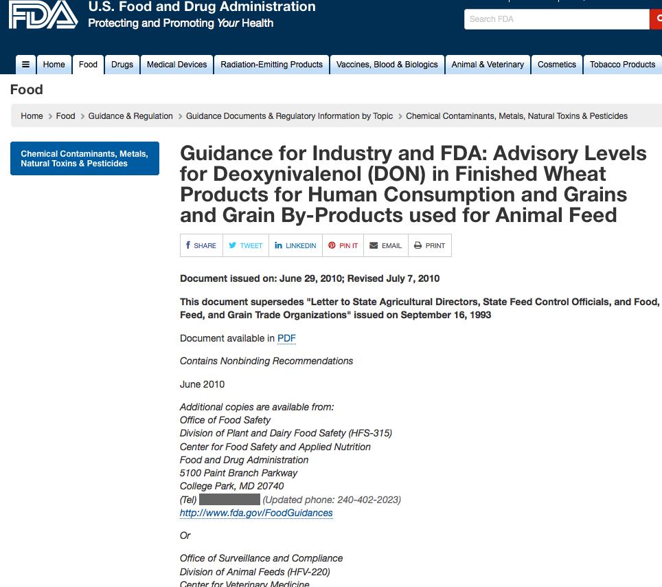 DON: Beer and Food Safety FDA has provided advisory limits for DON on food and feed grains: http://www.fda.