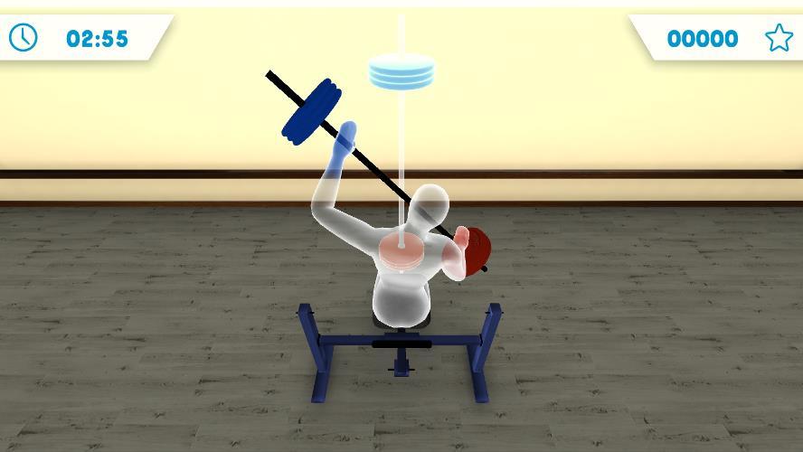 WEIGHTLIFTING The user must intercept the objects that appear on screen with their upper limbs. They must avoid the lower obstacles by raising their feet and they must step on the indicated tiles.