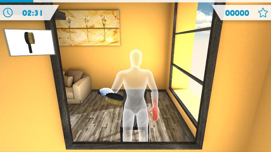 PLACE OBJECTS The user can see themselves in the mirror and must place the objects that appear on screen