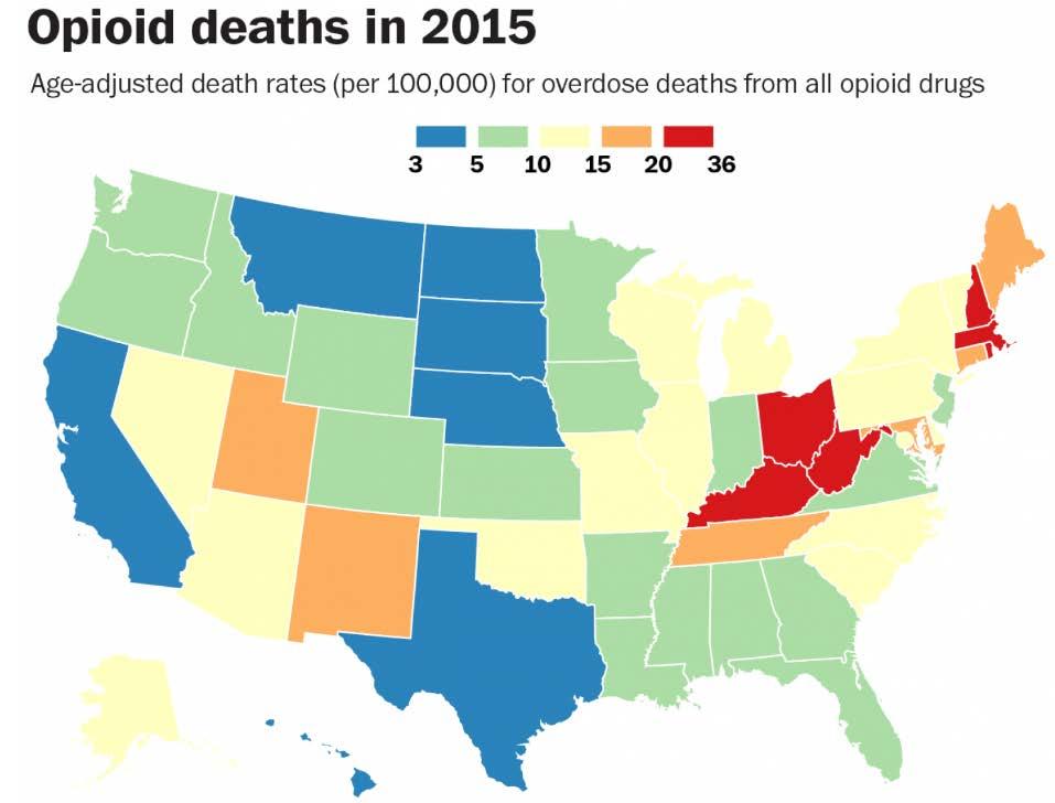 Overall Opioid 2015 Death Rate by State