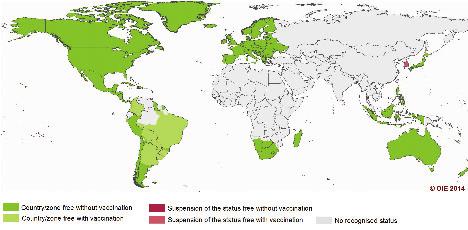 OIE member countries official FMD status map Last update July 2014 DISTRIBUTION OF FMD IN THE WORLD The OIE official FMD Status Map, as well as the lists of FMD-free countries without vaccination and