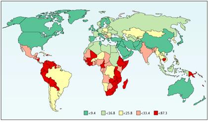 Cervical Cancer Rates Worldwide (Cases per 100,000