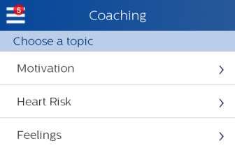 Coaching Screen This section contains links to mini-questionnaires and videos pertaining to motivation, heart risk, and your