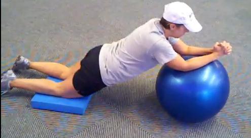 Total Body Extension (see above) Stability Ball Rollout Kneel on a mat and place your clasped hands on the top of a medium sized ball.