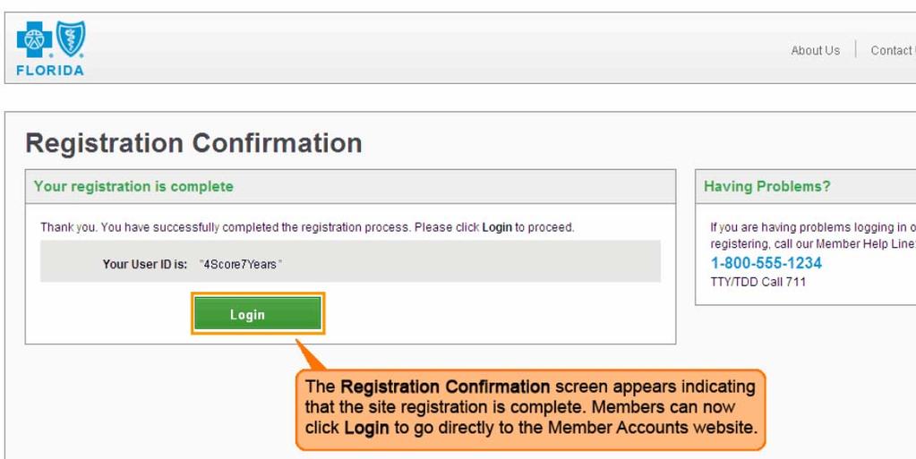 SITE REGISTRATION The Registration Confirmation screen