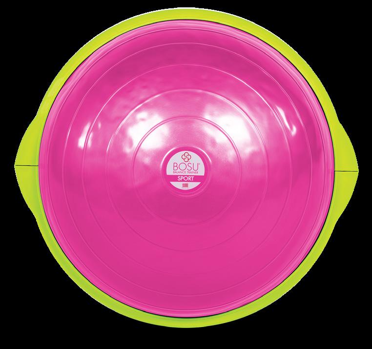 only Available in blue or pink with neon green rim and black base Six (6) rubberized feet Holds up to 113.40 kg (250 lb) Weighs 4.54 kg (10 lb) Measures 50 cm diam x 17.8 cm high (19.