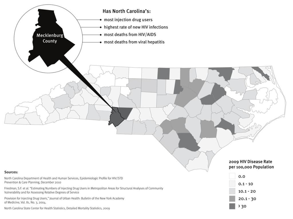 A Harm Reduction Hotspot Data from Mecklenburg County, in which the city of Charlotte is based, show an urgent need for harm reduction approaches to address the risk of HIV and hepatitis transmission